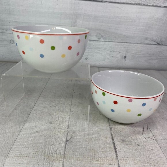 Home Target CHELSEA PARK Multicolor Polka Dots Red Trim Porcelain Bowls Set 2 - Picture 2 of 14